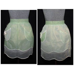 Vintage 50's REVERSIBLE Green Dotted Swiss & Ivory Organza Layered Hostess Apron